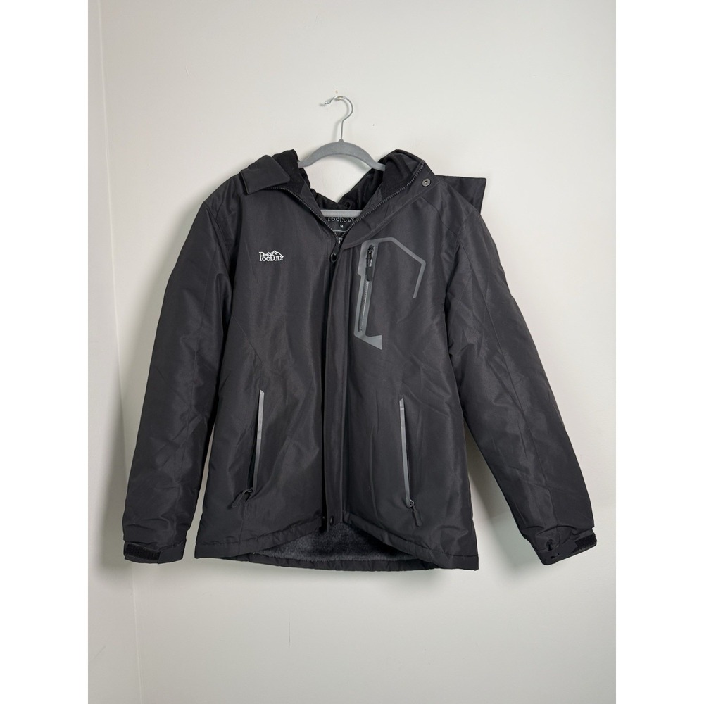 Pooluly Waterproof Ski Jacket Women Sz M Black Fleece Lined Hooded Snow Warm